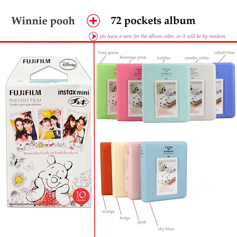 Fujifilm Instax Мини пленка Винни Пух 10 листов fr Instax Mini 9 8 7 s 70 90 25 мгновенный Polariod камера мобильный принтер SP-2 1 - Цвет: Film and 72P Album