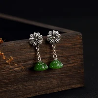 new fashion silver s925 pure silver natural hetian jade jade antique mosaic lotus lady high end earrings earrings wholesale