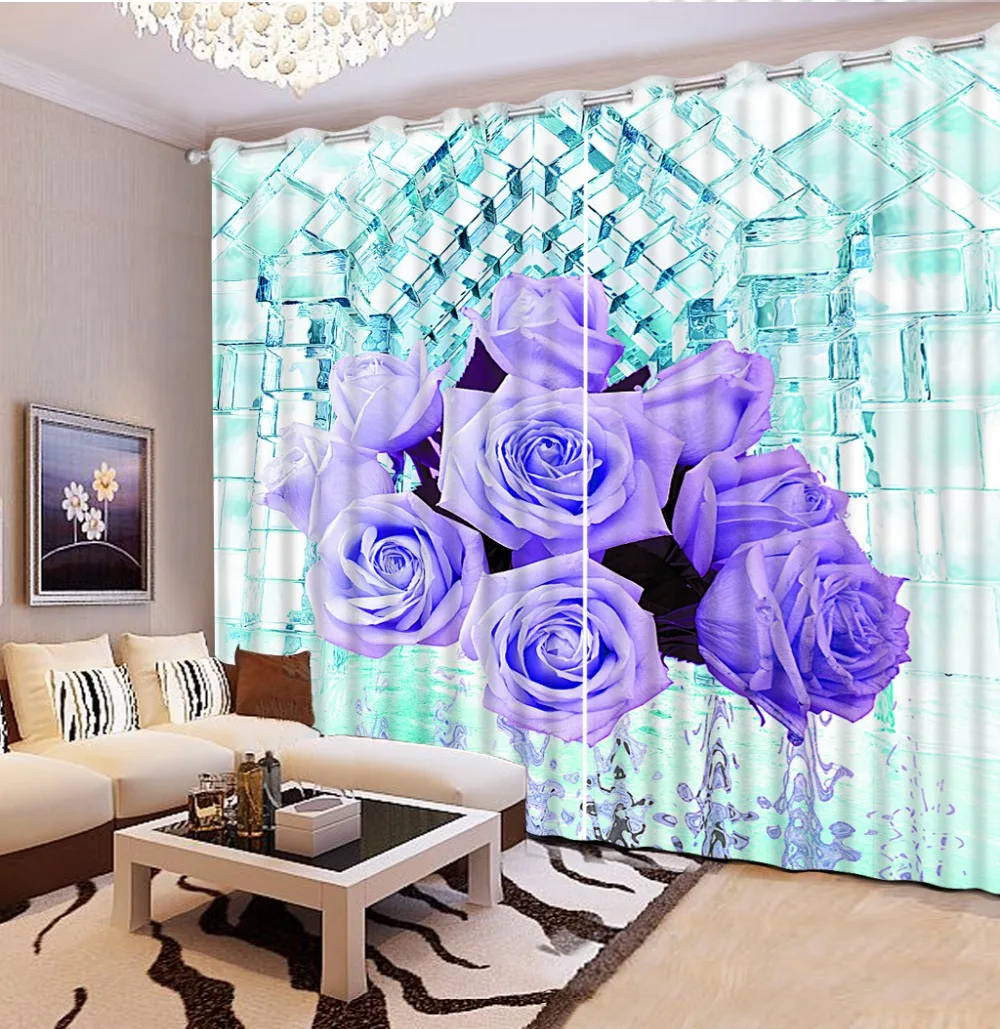 

3d-занавески, цветы, фиолетовая Роза, кирпич, занавески на заказ, для гостиной, оформление окна