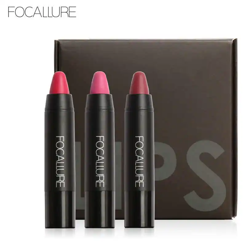 FOCALLURE Лидер продаж 3 шт./компл. водостойкая матовая губная помада карандаш комплект бархат шелковистая макияж косметика для губ