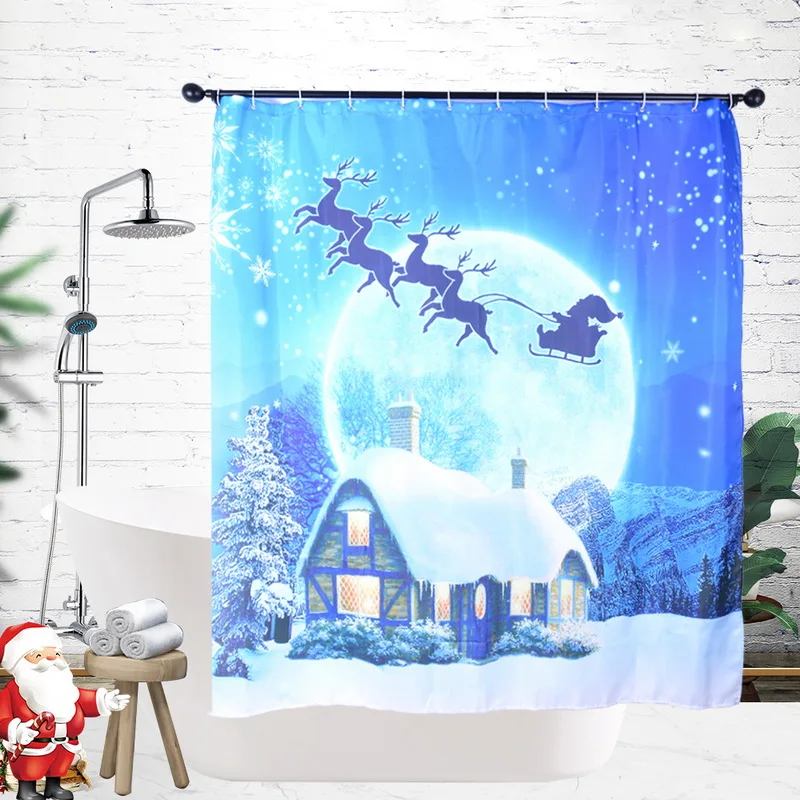 1PC Cartoon 3D Digital Printed Shower Curtains Polyester Washing Hanging Xmas Christmas Curtain 180x180cm | Дом и сад
