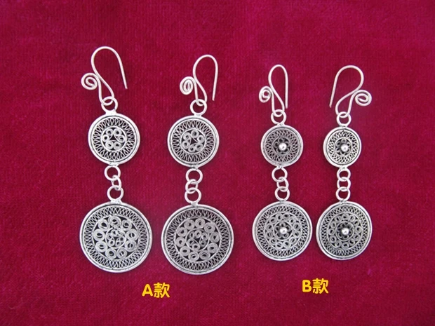 Hot sale new StyleHot &gtEthnic style Miao Xiang Vintage palace ear ornaments handmade Yinhua double copper drum earring | Украшения и
