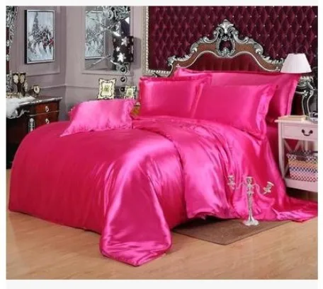 Ярко розовый Шелковый атласный комплект постельного белья california king size queen full twin