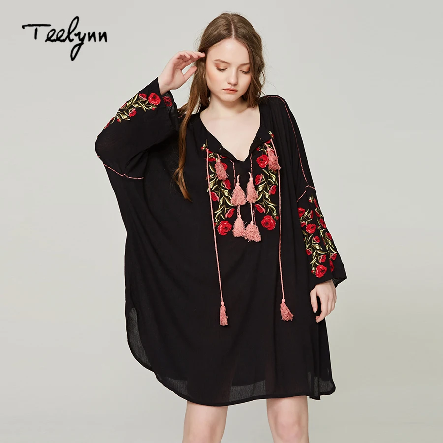 TEELYNN платья в богемном стиле 2018 искусственный шелк с цветочным рисунком вышивкой