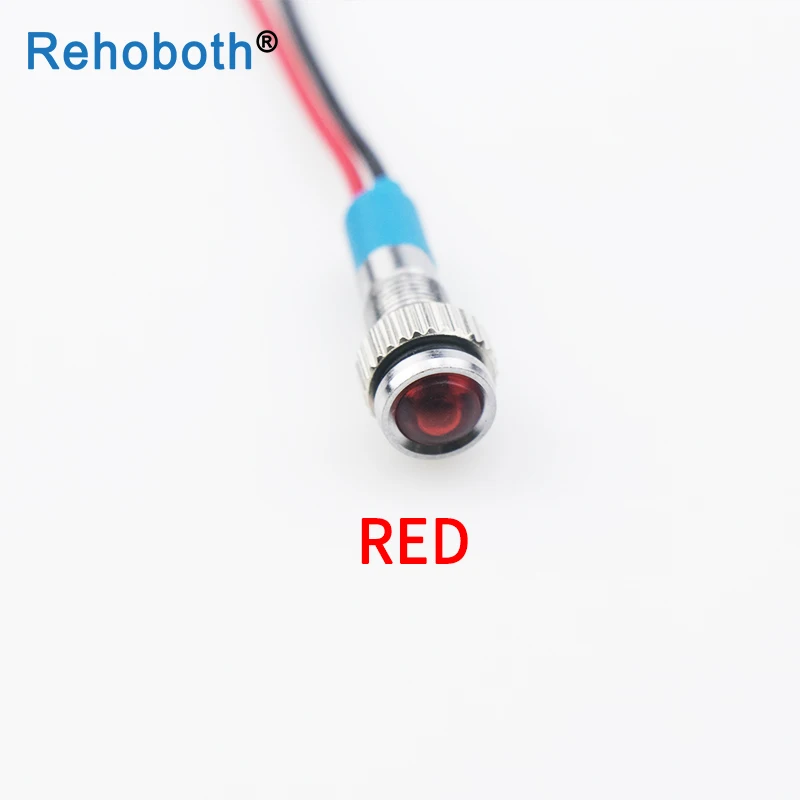 Red-12V 6 мм 12 В светодиодный металлический точечный сигнальный светильник, индикаторный светильник 6 мм, водонепроницаемый сигнальный светильник с проводом, красный, желтый, синий, зеленый, белый - Цвет: Red-12V