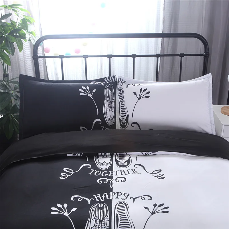 Черный и белый цвет постельное белье Lover пары набор стеганных одеял King queen размеры
