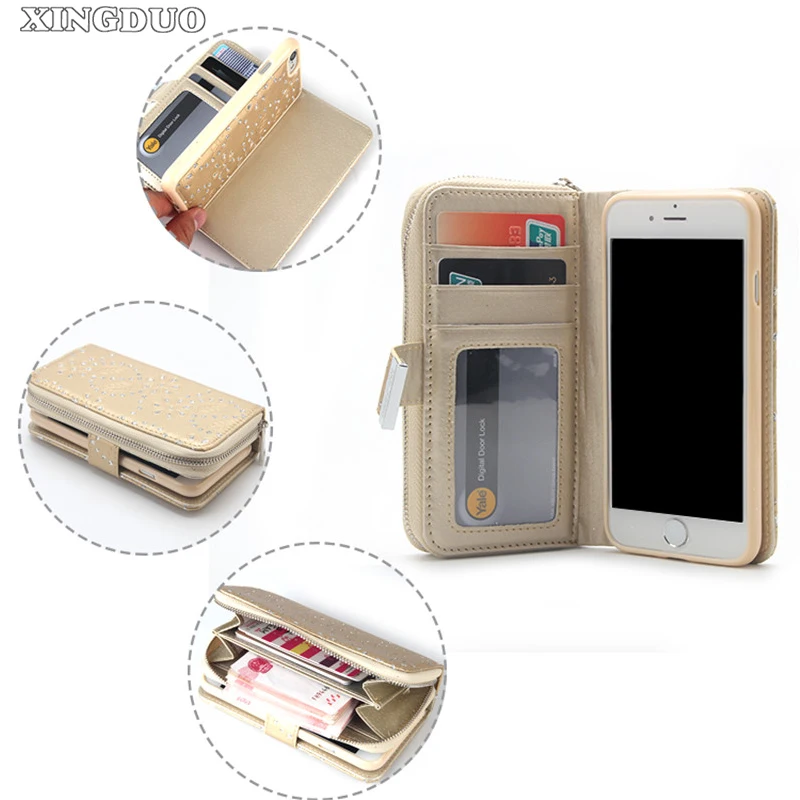 Роскошный блестящий Магнитный съемный чехол кошелек из искусственной кожи с