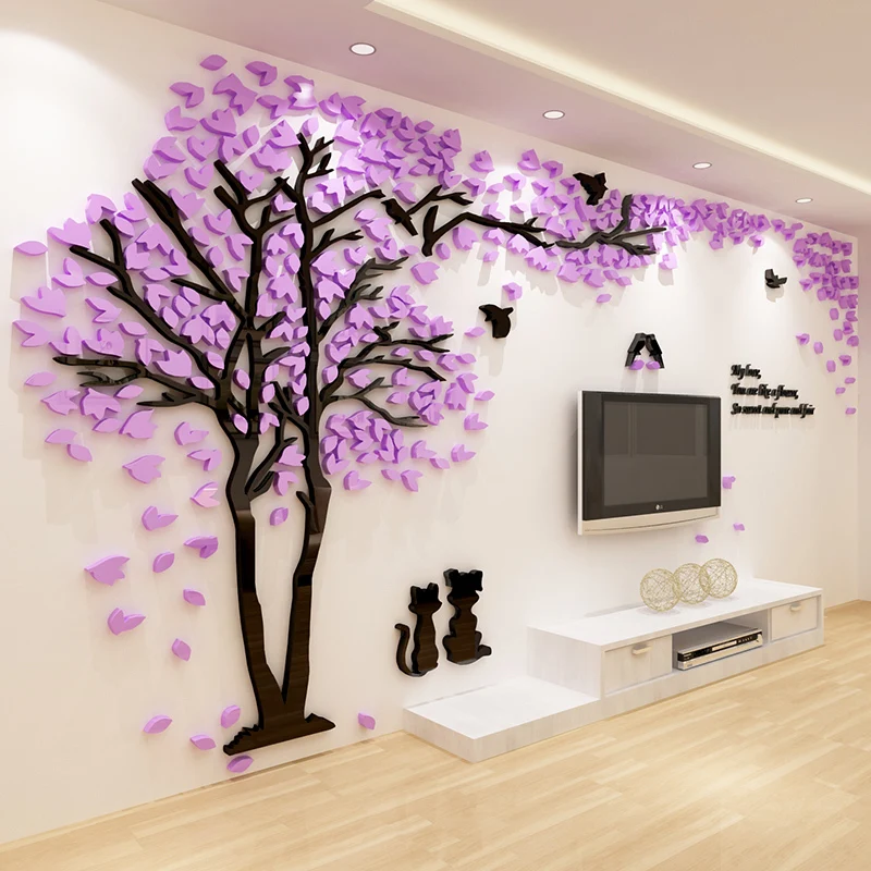 Пара дерева 3D акриловая Настенная Наклейка украшение винило Decorativos Para Dormitorios