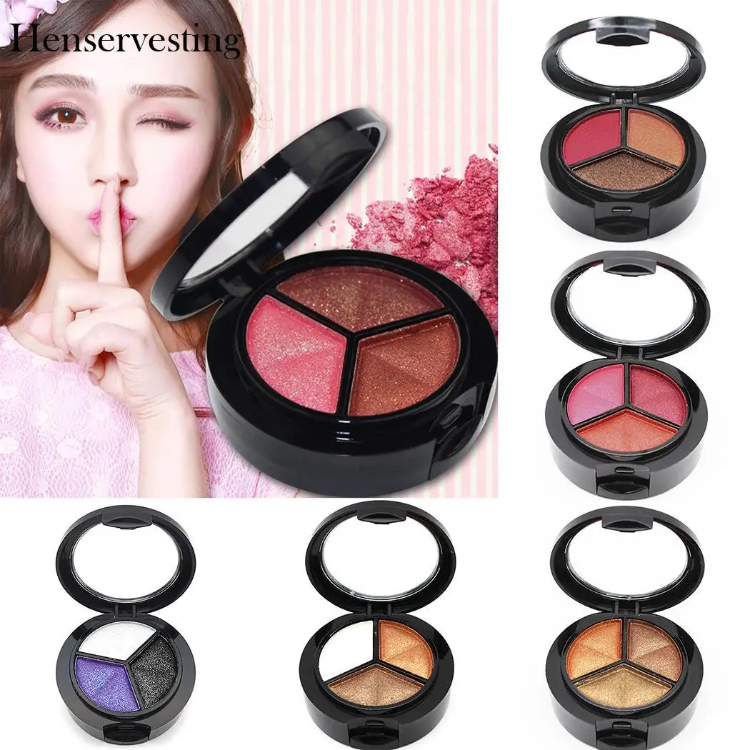 Тени 3 вида цветов Блестки для макияжа Косметика век с зеркалом кисти| |