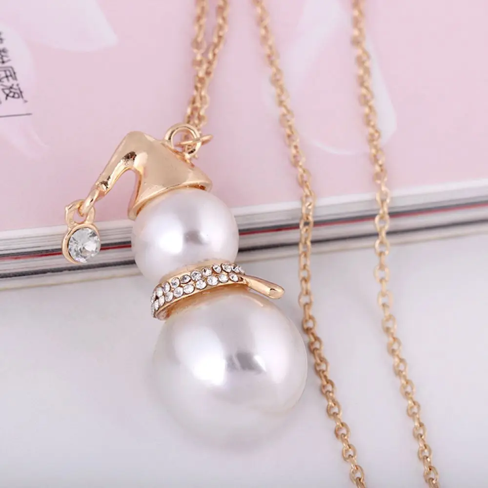 1pc vintage Crystal Christmas snowman pendant Necklace Jewelry Pearl Charm Chain women gift | Украшения и аксессуары