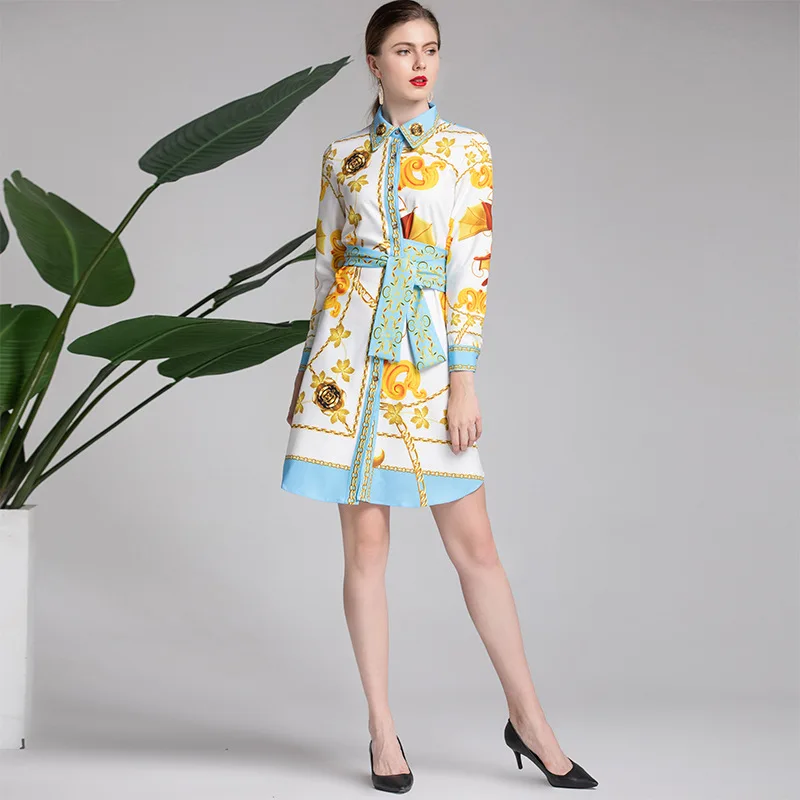 2019 Весна Длинный рукав для женщин платья высокое качество белый и желтый
