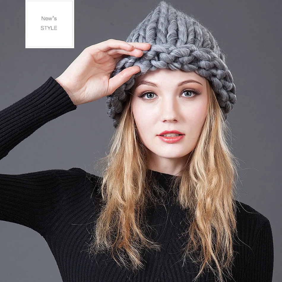 2016 Корея Мода Вязание Шерсть Новогодний колпак Для Женщин Толстые Шерстяные