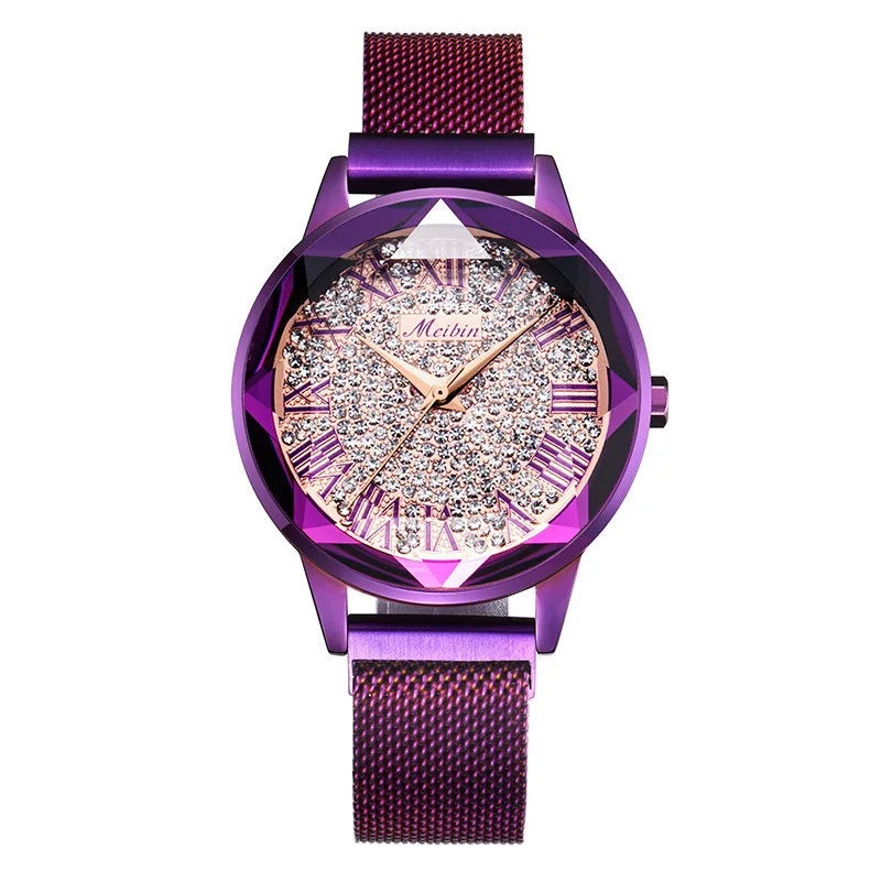 Модные роскошные женские кварцевые наручные часы Meibin с сетчатым и стальным