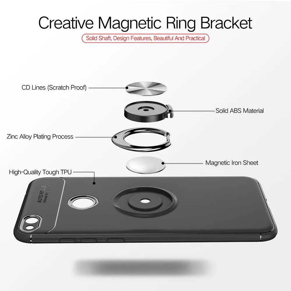 360 Rotating Metal Magnetic Silicone Ring Case For Huawei P8 P9 Lite 2017 Honor 8 Y9 2018 Enjoy Plus Magnet Holder Coque | Мобильные