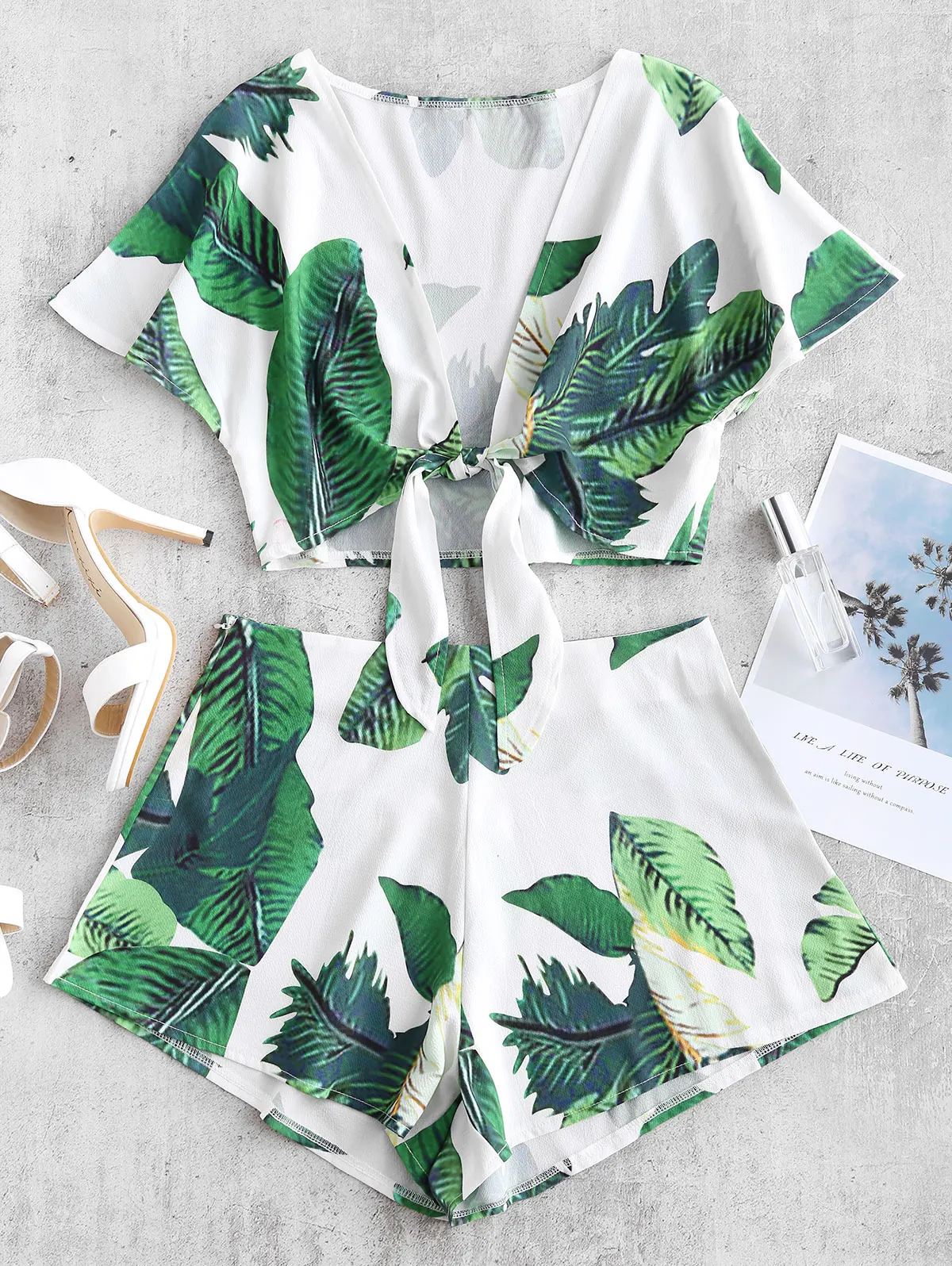 ZAFUL Женский комплект из двух предметов топ с глубоким вырезом коротким рукавом