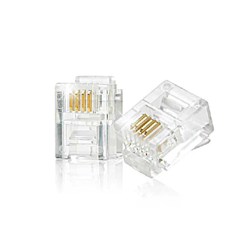 100pcs 6P4C 4 Pins Contacts RJ11 Telephone Modular Plug Jack Connector | Компьютеры и офис