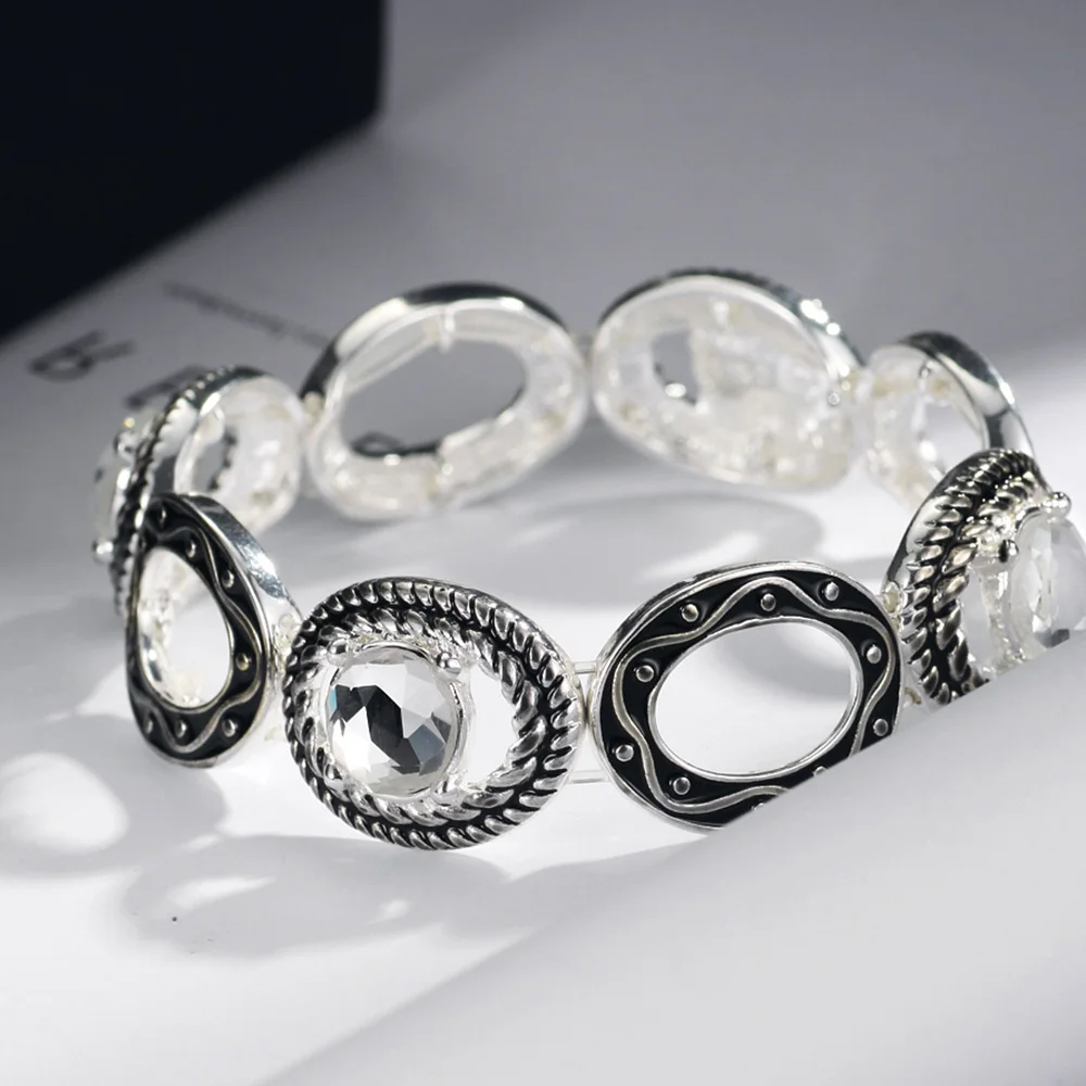 Neoglory горный хрусталь античный посеребренный Овальный стрейч браслеты для женщин