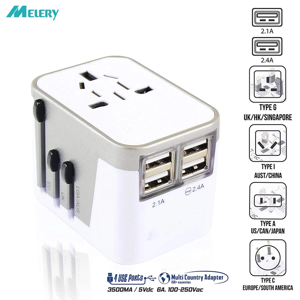 Штепсельная Вилка для путешествий Международный адаптер с 4usb портами 220 В Тип C A G