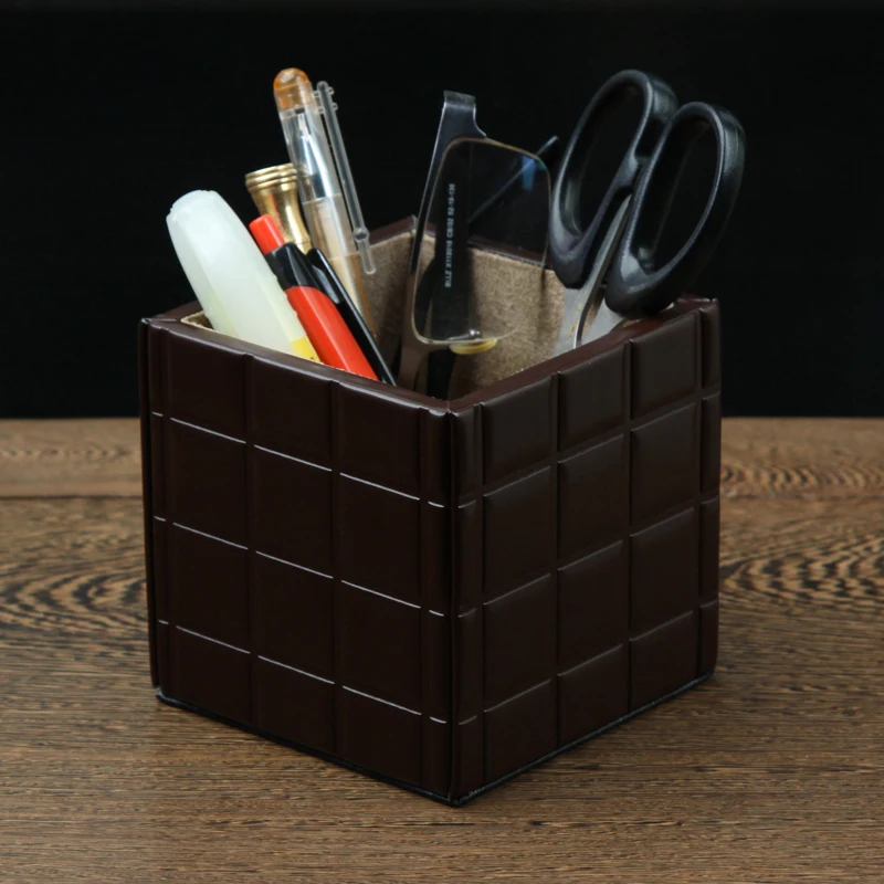 Деревянный Настольный держатель для ручек и карандашей из искусственной кожи