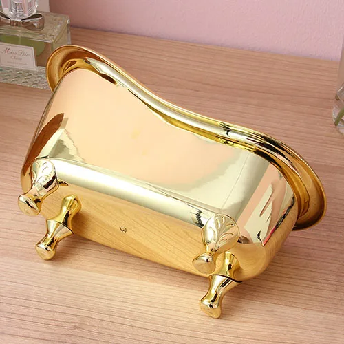 gold Золотая, Серебряная коробка для хранения мелочей, мини-Ванна, мыло, коробка для хранения ювелирных изделий, органайзер для макияжа, контейнер, настольный футляр для хранения мелочей - Цвет: gold