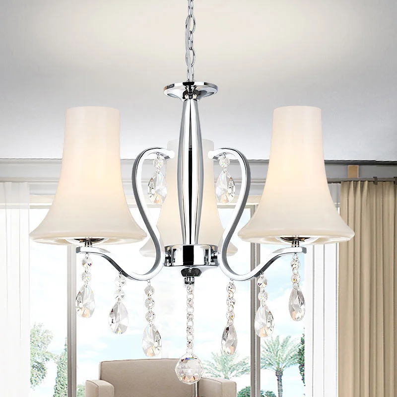 Современные хрустальные люстры с 3 лампочками со стеклянными оттенками