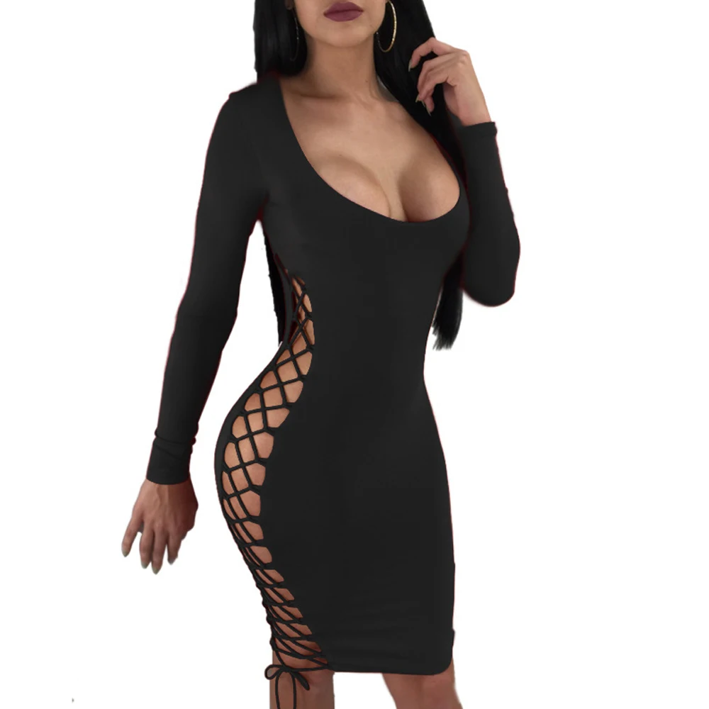 

2019 spring women's strapless halter dress sexy black long-sleeved dress