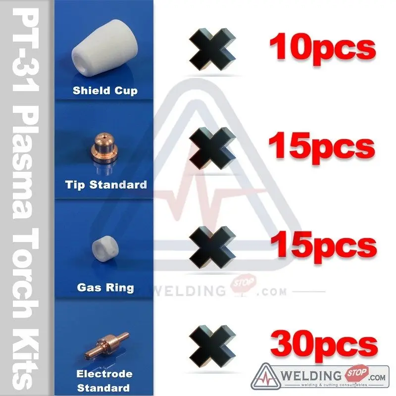 

PT-31 plasma cutter torch consumable kit Tip Electrode Shield cup Gas ring 70PCS