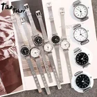 Женские наручные часы Tike toker, серебристые сетчатые наручные часы из нержавеющей стали с кристаллами, 11