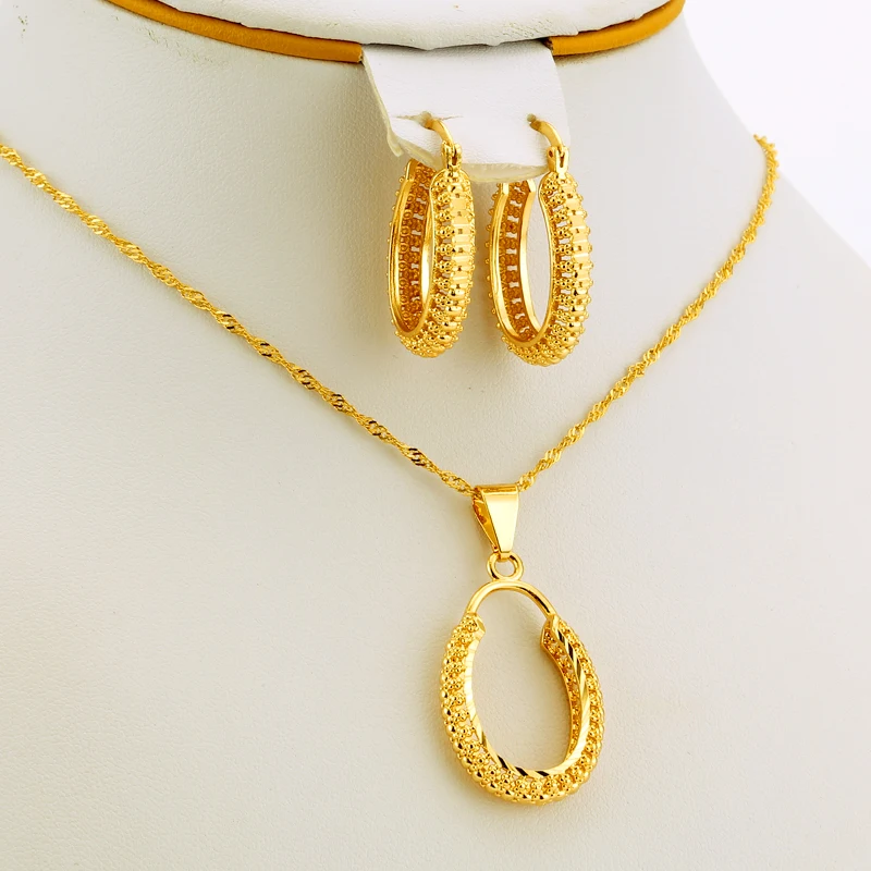 Nigerian Pendant and Earrings for Women/Girls Wedding Bride Gift 24k Gold Color Arab Dubai Sets Africa Ethiopian Jewellery