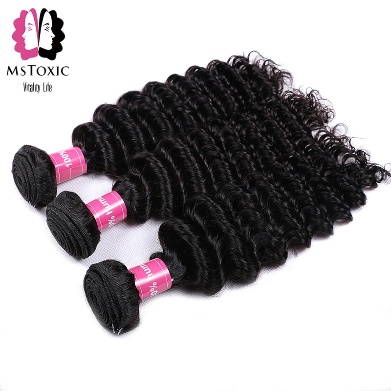 Mstoxic глубокая волна пучки бразильских локонов Weave Связки Natural Цвет человека волос