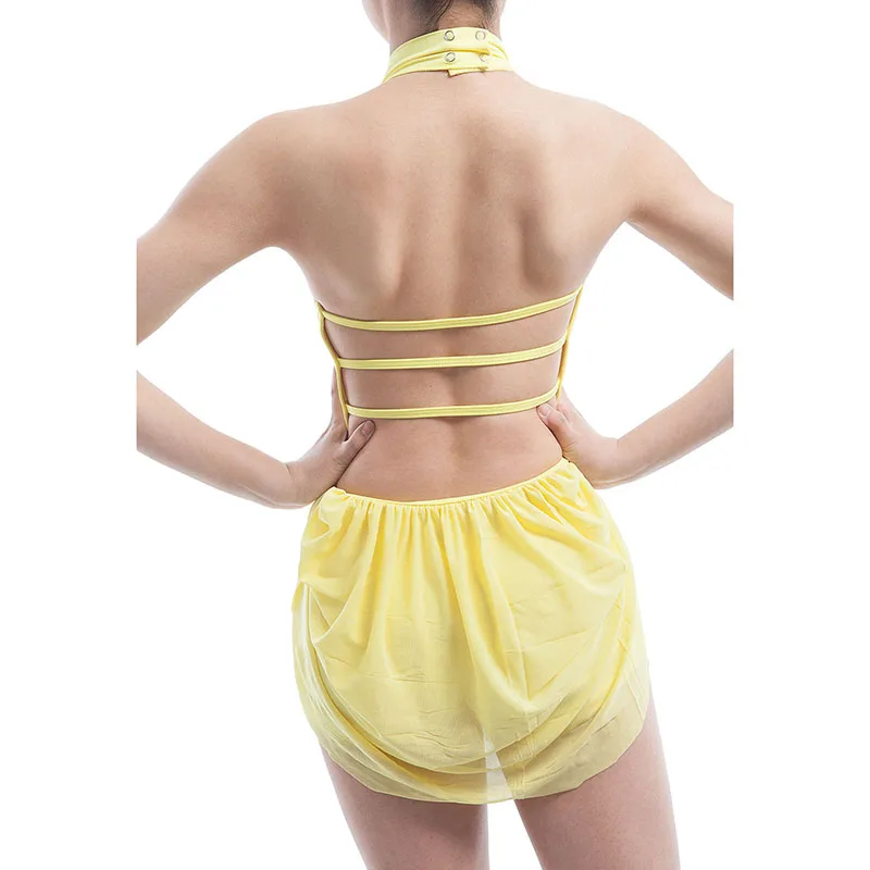 Новое эластичное Сетчатое платье с воротником-хомутом бикетардом из лайкры для