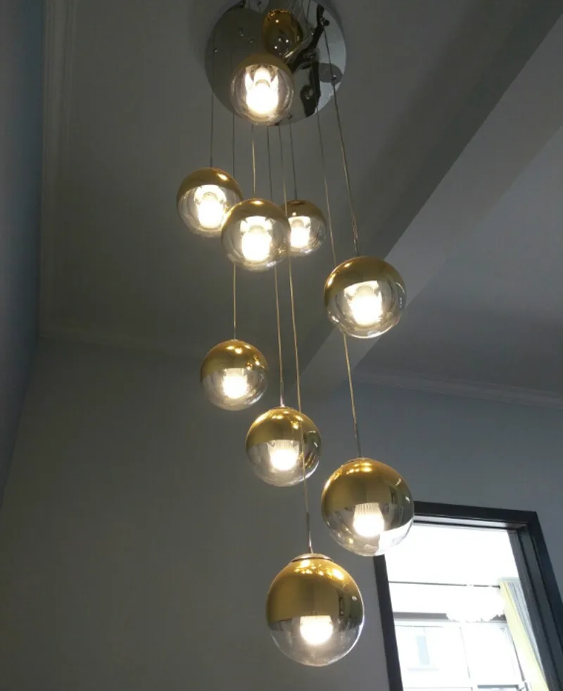 Лестница Led золото/хром стеклянные шаровые подвесные светильники для гостиной