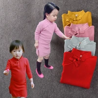 baby girls brand cheongsam sweater toddler kids cardigan knit warm long sweater chinese style basic girl sweater dress