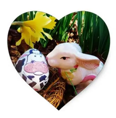 

1.5inch Easter Bunny kissing Cow Egg Heart Sticker