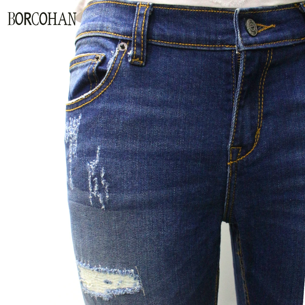 Women classic frayed jeans nine-point slim yk160 |