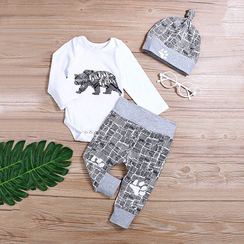 Одежда для новорожденных мальчиков roupa infantil комбинезон с надписью Bear + штаны
