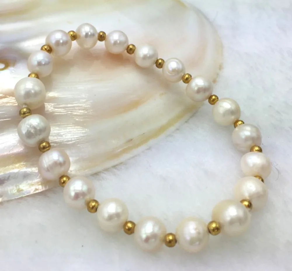 

Hot sale new Style >>>>> Charming 7-8mm Natural Round White Pearl Bracelets 7.5"