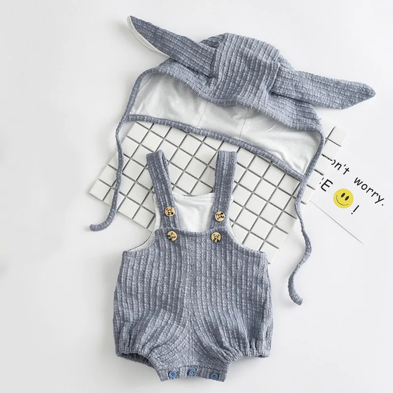 2017 одежда для маленьких девочек серый/розовый хлопковый комбинезон + шапка с