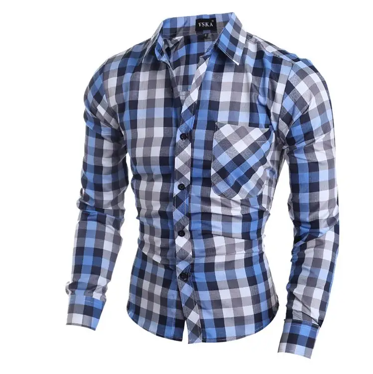 Blue Прямая поставка camisa masculina мужская Повседневная рубашка с длинными рукавами и принтом Повседневная приталенная Мужская рубашка camisa social masculina - Цвет: Blue