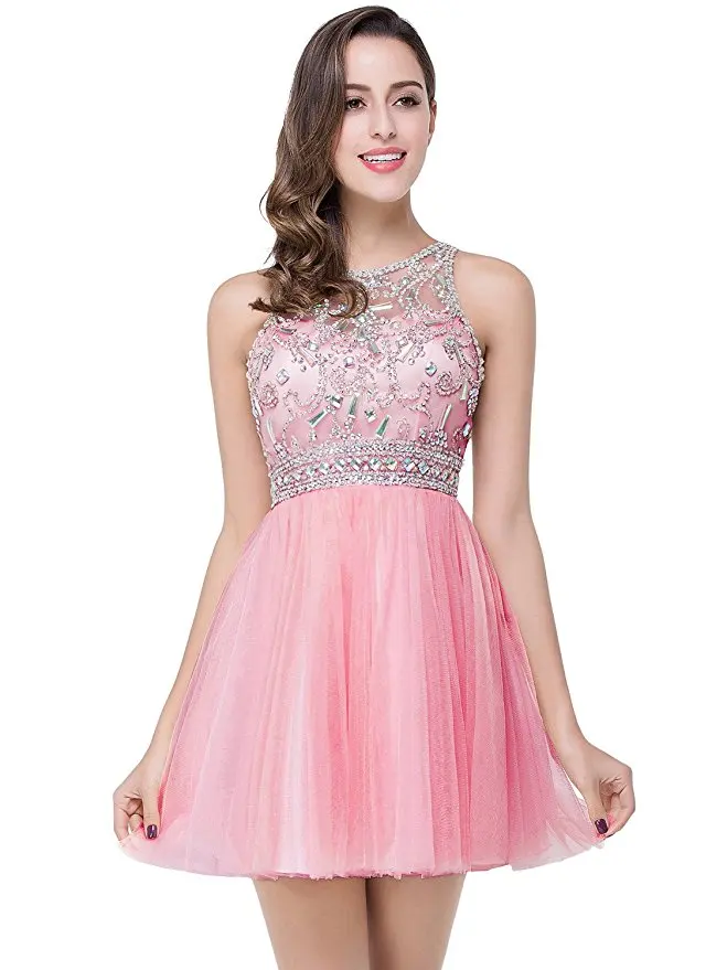 Vestido Curto реальное изображение дешевые бисером Тюль Короткие розовые синие