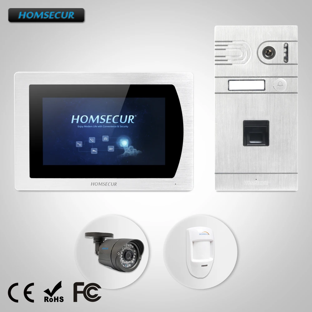 HOMSECUR 7 &quotПроводной Видеодомофон Интерком Безопасности с Отпечатками Пальцев