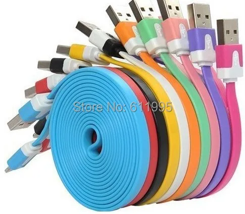 200 шт./лот 3 м 10 футов цветной плоский USB-кабель для зарядки iPhone 6s 5 5S 5C 6 | Электроника