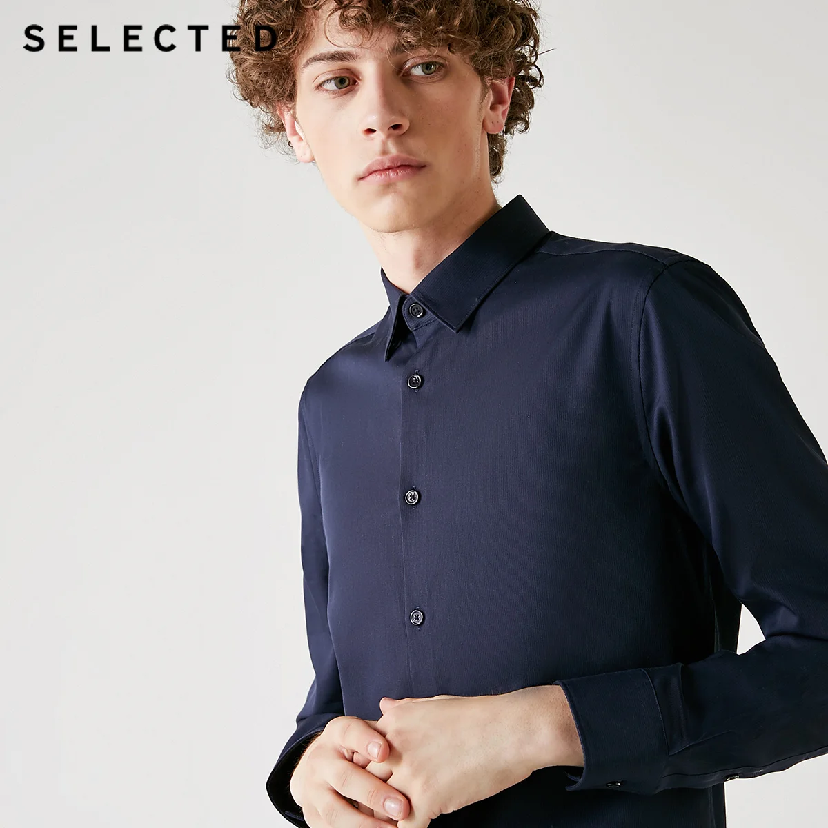 SELECTED Men's Slight Stretch Cotton blend Pure Color Business Shirt T|418305542|Повседневные рубашки| |