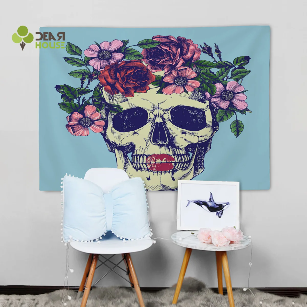 Dearhouse Цветочный Череп настенный Декор Настенный декор гобелены покрывало бросок