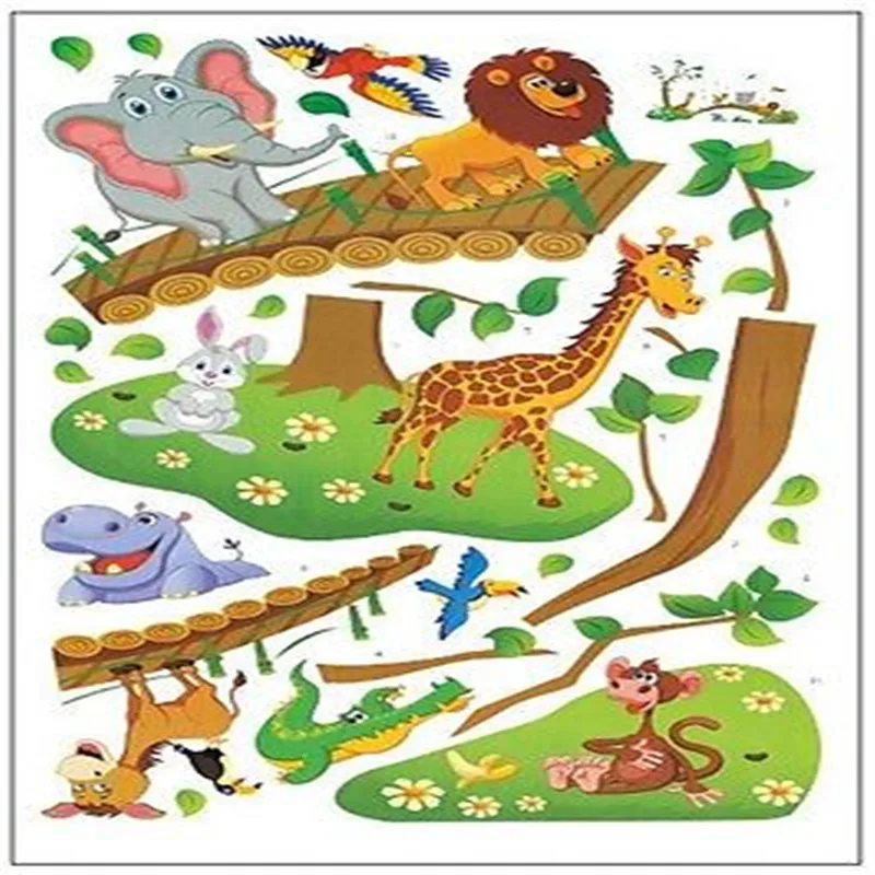 DIY животных милые дерево мост печати наклейки на стену для детей детские