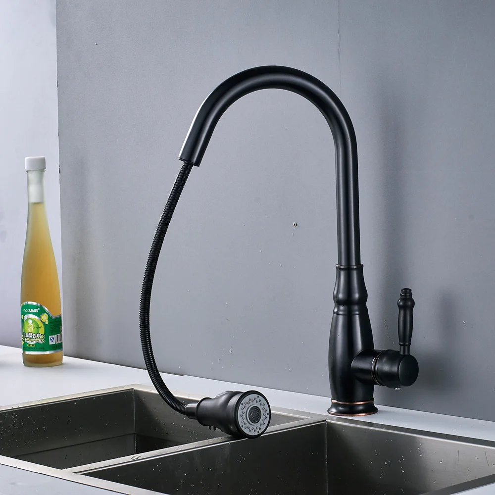 Золотой выдвижной кухонный кран для раковины однорычажный латунный смеситель с