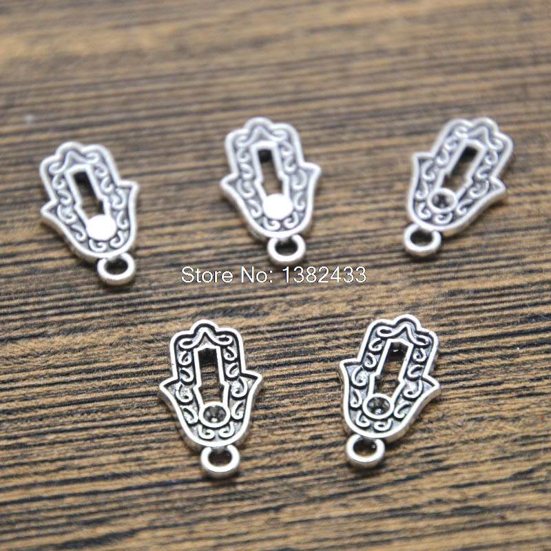 

40pcs Hamsa hand silver tone Hamsa hand charm pendant 17x9mm