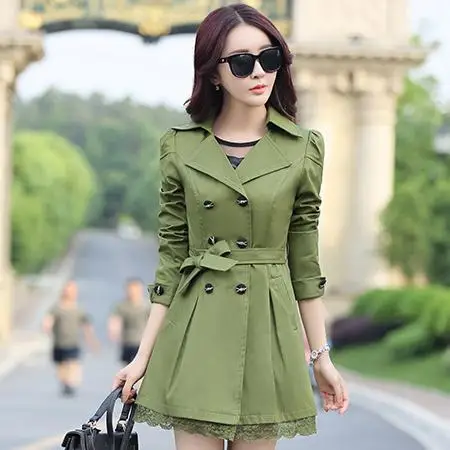 Fashion Women Double-breasted Trench Coat New Spring Long Sleeve Medium Long Plus Size Windbreaker Mujer - Цвет: 4