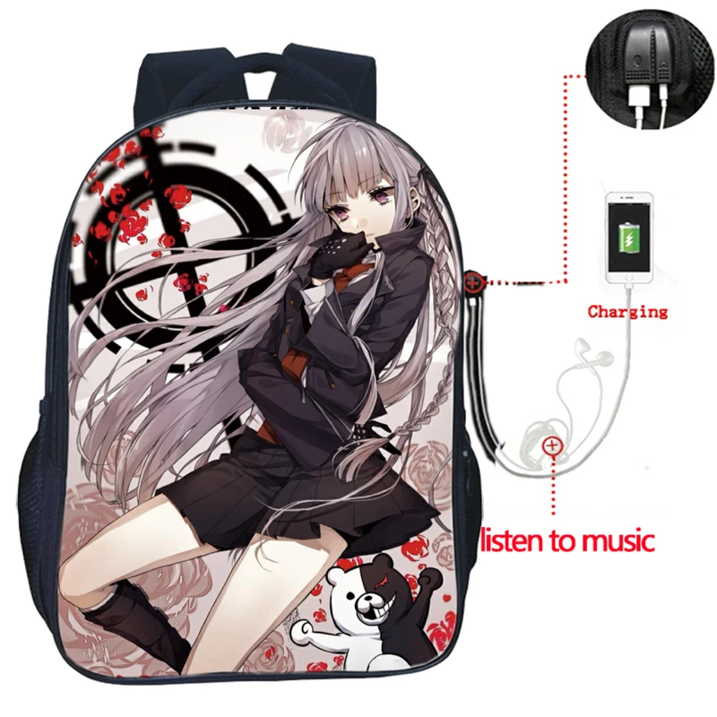Danganronpa USB зарядка рюкзак высокого качества школьные сумки для мужчин и женщин модная дорожная сумка красивый школьный рюкзак для студентов