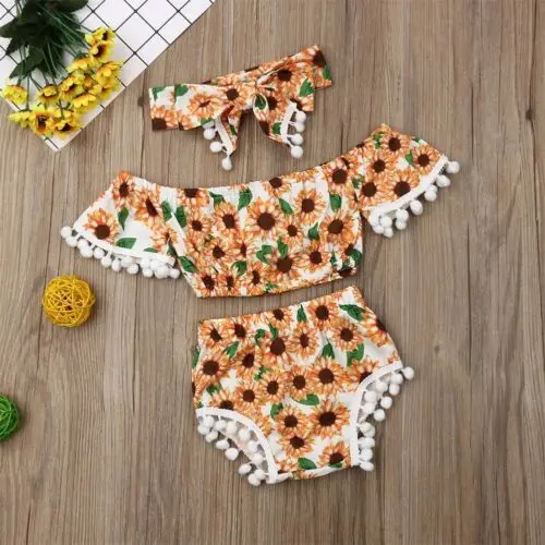 Комплект из 3 предметов для новорожденных девочек короткий топ и шорты с